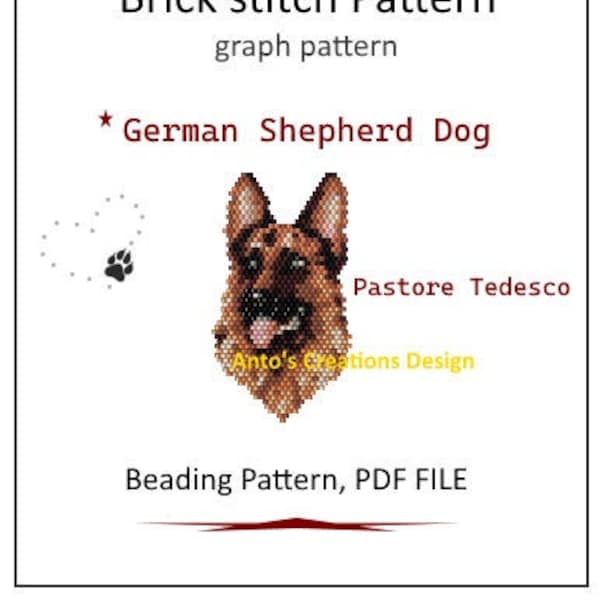 German Shepherd Dog,Brick stitch Pattern (or Peyote stitch pattern), Beading Pattern,Graph Pattern,PDF files, Instant download
