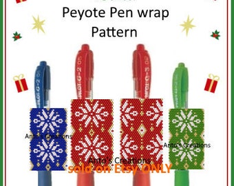 Copripenna Winter, Schema Peyote per rivestire,decorare e personalizzare le proprie penne (Schema con 3 colori) 3 PDF.Idea regalo per Natale