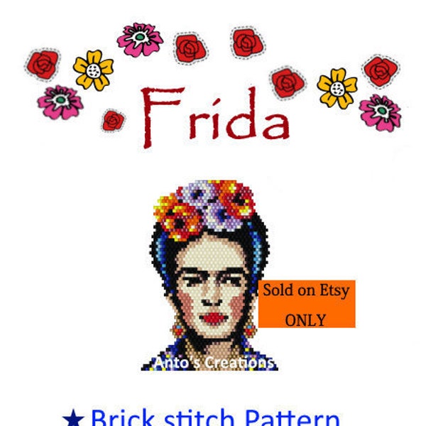 Frida, patrón Colorful Brick Stitch para hacer colgantes, broches, imanes o adornos para bolsos/complementos. Tejido de cuentas, archivo PDF