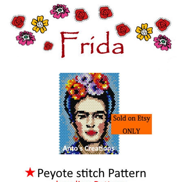 Frida, Patrón de punto PEYOTE colorido para hacer colgantes, llaveros o adornos para bolsos/complementos. Tejido de cuentas, archivo PDF