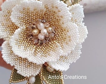 DIY White Flower beading Tutorial,Brick stitch Tutorial,bead Embroidery Pattern,beaded Flower Pattern,Step by Step Tutorial,instant download