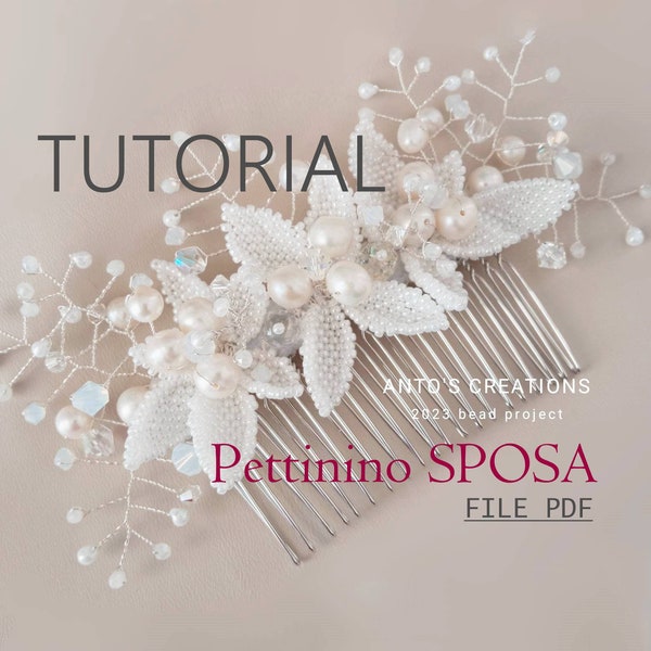 Tutorial de peineta de novia en italiano, Tutorial fotográfico con cuentas, Peinado de novia, Clips de novia, Puntada de ladrillo, Bordado de cuentas, Archivo PDF