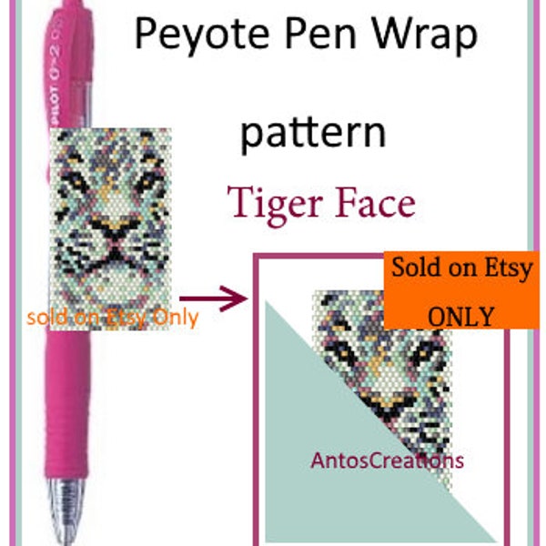 Colorful Tiger face,pastel colours,beading PEYOTE Pen Wrap Pattern,Pen Cover Pattern for G2 pen by Pilot,even count Peyote stitch,PDF format