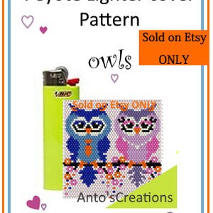 Owls him and her, Lighter Cover Pattern, bead PEYOTE pattern for Bic lighter, even count Peyote stitch, PDF, Instant download, gift idea