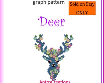 Sweet Deer with pastel colored flowers, Brick stitch pattern(or Peyote stitch pattern)beading pattern,graph pattern,PDF, Instant download