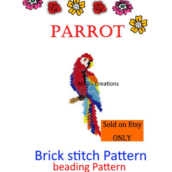 Parrot Brick stitch Pattern,Beading Pattern,Bead Pattern,Pendant,Brooch Pattern,Colorful Pattern,Graph Pattern,PDF files, Instant download