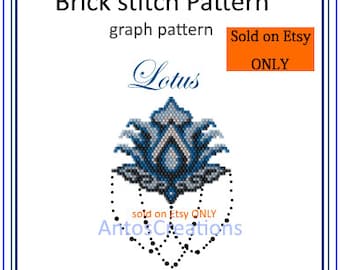 Blue Lotus,elegant Brick stitch pattern(or Peyote stitch pattern)beading pattern,graph pattern (5 colors),PDF, Instant download, gift idea