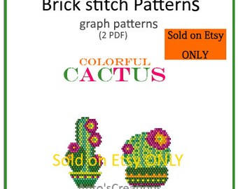 Cactus colorés, 2 motifs Brick Stitch pour réaliser des pendentifs, des broches, des boucles d'oreilles ou à coudre sur des sacs et accessoires, 2 PDF, fichiers numériques
