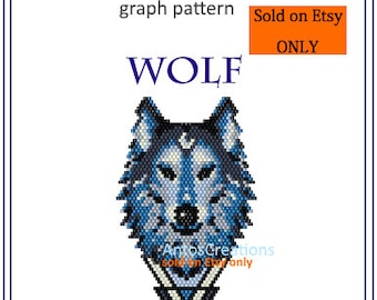 Wolf, stylistic design, blue Totem, Brick stitch pattern(or Peyote stitch pattern)beading pattern,graph pattern,PDF, Instant download