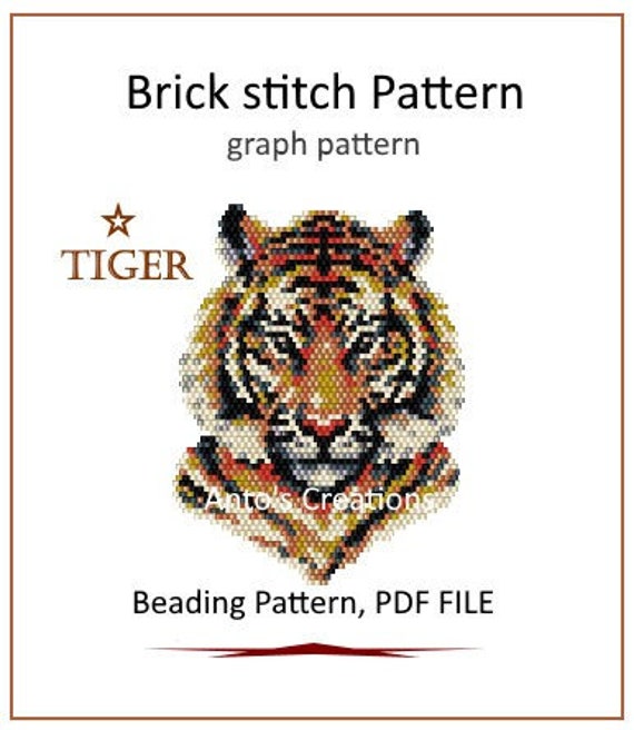 Tigre Schema Brick Stitch per realizzare ciondoli,spille,collane,decori per borse e accessori,Tessitura di perline,File PDF
