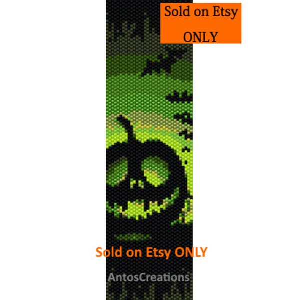 Halloweenowy wzór pejotlu 2, dynia i nietoperze, (PDF na bransoletkę, zakładkę)