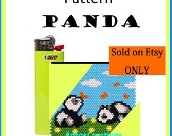 Lighter Cover Pattern, Panda with butterflies,bead PEYOTE pattern for Bic lighter,even count Peyote stitch, PDF, gift idea