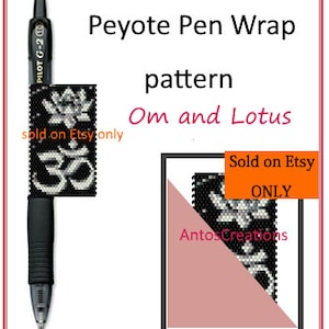 Elegant Lotus with Om symbol, beading PEYOTE Pen Wrap Pattern,Pen Cover Pattern for G2 pen by Pilot,even count Peyote stitch, Pdf format