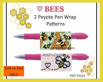 Abejas, 2 patrones de peyote para forrar, decorar y personalizar tus bolígrafos, tejido de cuentas, patrones Miyuki, 2 patrones en PDF