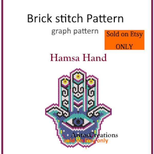 Colorful Hamsa with eye,Fatima Hand,Khamsa,Brick stitch pattern(or Peyote stitch pattern)beading pattern,graph pattern,PDF, Instant download