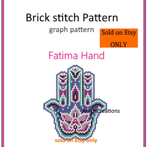 Colorful Fatima Hand with Lotus ,Hamsa,Brick stitch pattern(or Peyote stitch pattern)beading pattern,graph pattern,PDF, Instant download