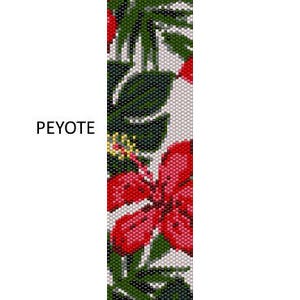 Hibiscus and leaves, hawaiian flowers, tropical, Beading PATTERNS (even count PEYOTE and LOOM patterns for bracelet, cuff or bookmark) 2PDF