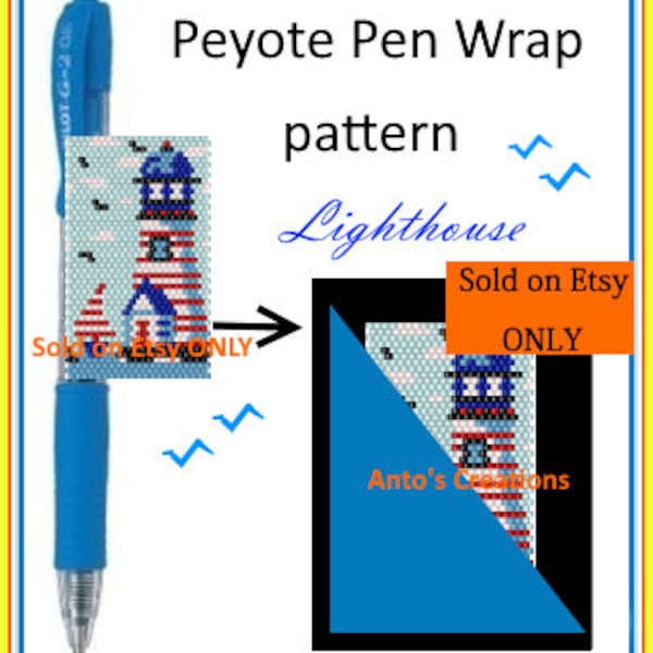 Lighthouse with sea,sail boat and seagulls,beading PEYOTE Pen Wrap/Pen Cover Pattern for G2 pen by Pilot,even count Peyote stitch,PDF files