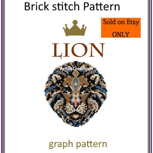Può includere: Uno schema grafico per la creazione di un viso di leone con perline. Lo schema è per punto a mattoni e viene venduto solo su Etsy. Lo schema è in marrone, beige, blu e nero.