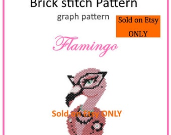 Flamant rose vaniteux, patron Brick Stitch pour réaliser un pendentif, une broche, des boucles d'oreilles ou à coudre sur des sacs et accessoires, fichier numérique PDF