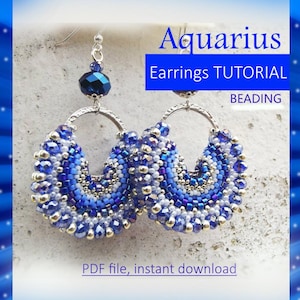 Tutorial orecchini AQUARIUS, Tutorial di perline, Orecchini cerchio, file PDF