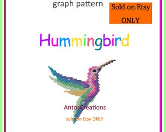 Colorful Hummingbird, Brick stitch pattern(or Peyote stitch pattern)beading pattern,graph pattern,PDF, Instant download