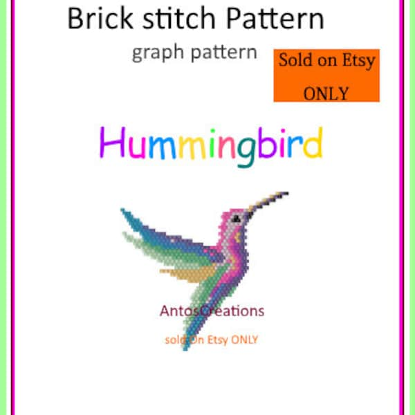 Colorful Hummingbird, Brick stitch pattern(or Peyote stitch pattern)beading pattern,graph pattern,PDF, Instant download