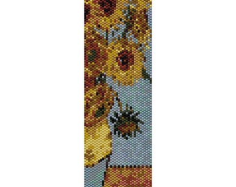 Sunflowers painting, Van Gogh, beading PEYOTE stitch Pattern (even count peyote pattern for bracelet, cuff or bookmark). Instant download