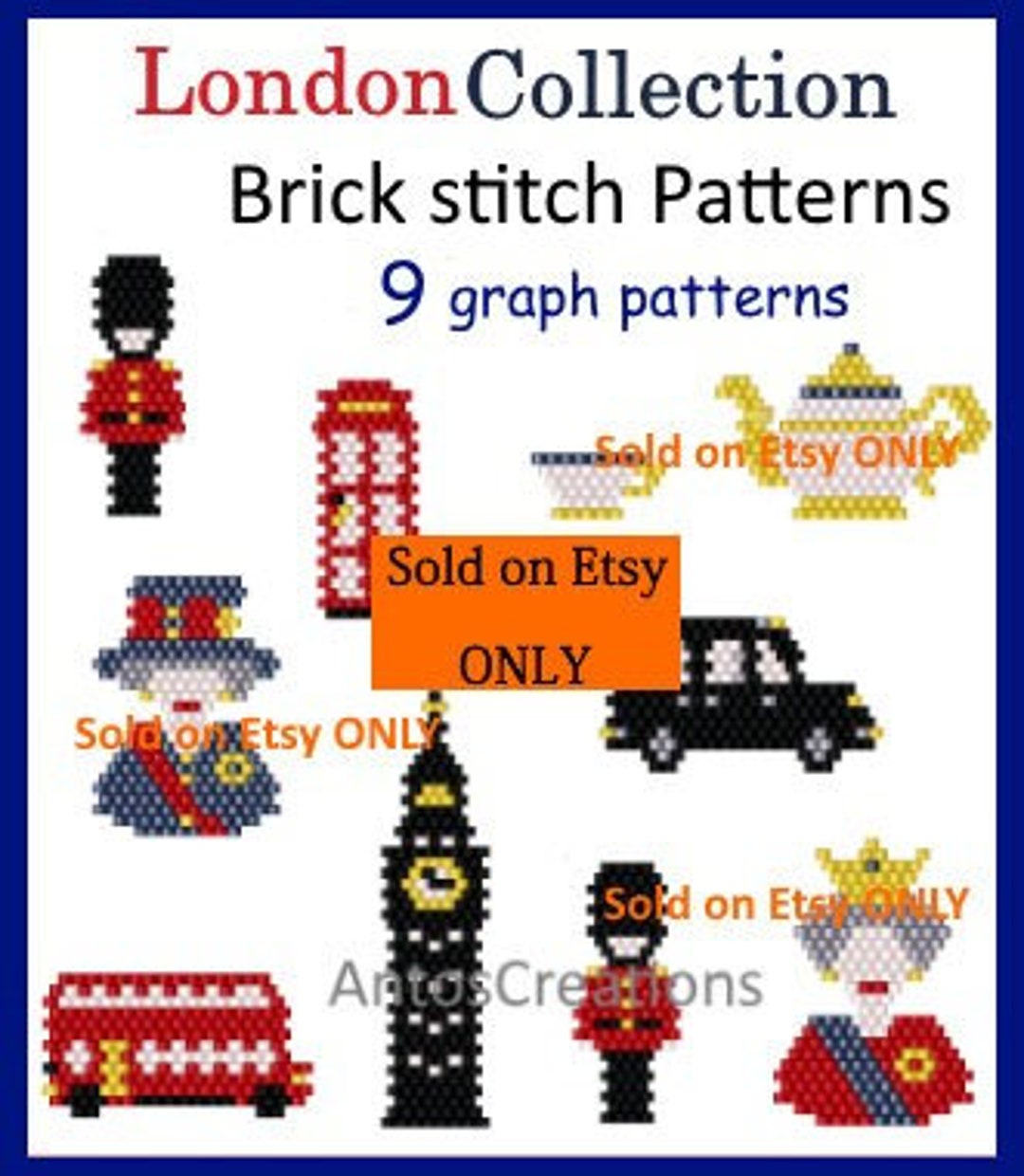 London Collection, Set of 9 Brick Stitch Patterns, Cute Small Patterns ...