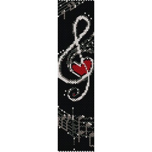 Treble Clef, love, with heart, Bead Peyote Pattern, beading pattern (even count peyote pattern for bracelet, cuff)
