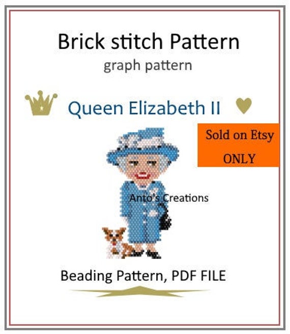 Regina Elisabetta II,Schema Brick Stitch per realizzare  Ciondoli,Portachiavi,Accessori per borsa.Tessitura di perle,Schema  Miyuki,File PDF -  Italia
