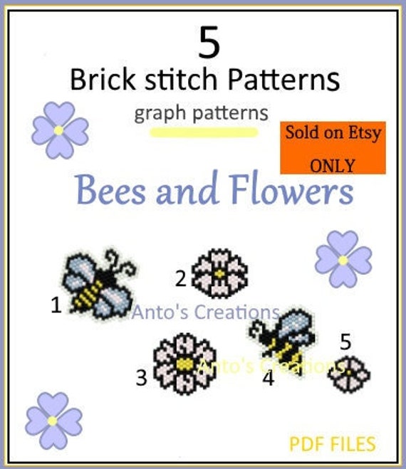 Bees and Flowers Set of Brick Stitch Patterns,beading Patterns,5