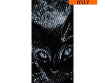 Patron de point Peyote Chat noir au clair de lune, patron PDF pour bracelet, marque-page ou image
