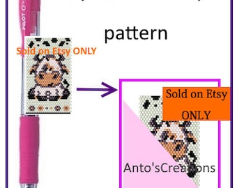 Sweet Cow bead PEYOTE Pen Wrap Pattern, Pen Cover Pattern for G2 pen by Pilot, even count Peyote stitch, PDF, Instant download, Gift Idea
