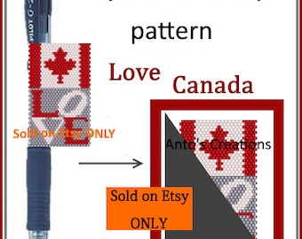 Love Canada con bandiera, schema Peyote per rivestire,decorare e personalizzare le proprie penne (solo 3 colori). Idea regalo