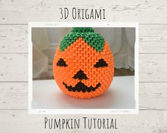 3D Origami Tutorial, Halloween Craft Tutorial, 3D Origami Pumpkin, Modular Origami, Modular Origami Tutorial, Halloween Craft, Halloween