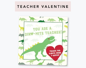 Printable Dinosaur Valentine for Teacher - Dinomite Valentine - TRiffic - Teacher Valentine - Virtual Valentine - Email Valentine