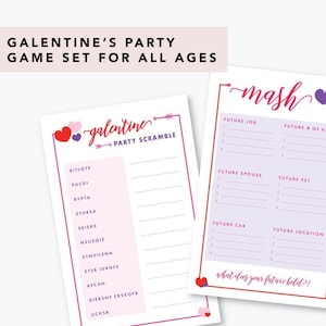 Valentines Day Games MASH Game Word Scramble Galentine Party Game Instant Download 5x7 Printable image 1