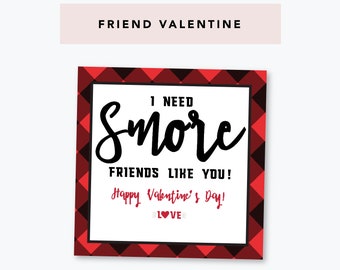 Smore Valentine - School Valentine - Friend Valentine - Buffalo Plaid Valentine - Instant Download - 3.5x3.5 Printable