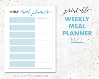 Weekly Meal Planner - Meal Prep - Grocery List - Meal Plan - Menu Planner - Meal Preparation - Shopping List - Instant Download Print