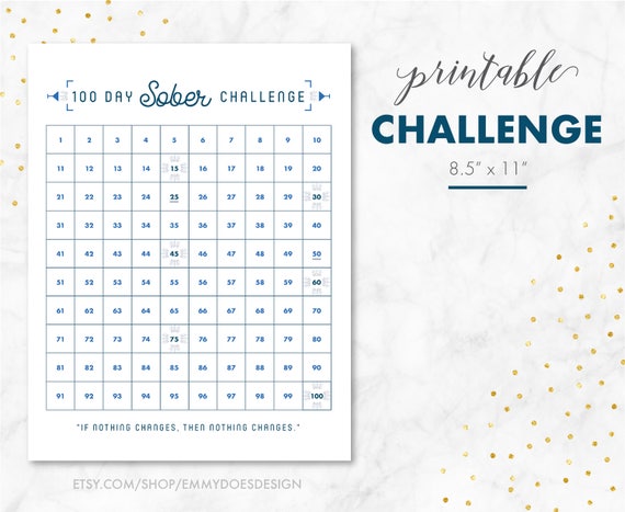 100 Day Challenge Sober Challenge 100 Day Sober Challenge Etsy