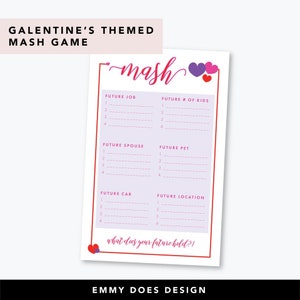 Valentines Day Games MASH Game Word Scramble Galentine Party Game Instant Download 5x7 Printable image 2