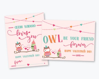 Valentine’s Day Printable – Owl Valentine – School Valentine – Instant Download – 3x4 Printable