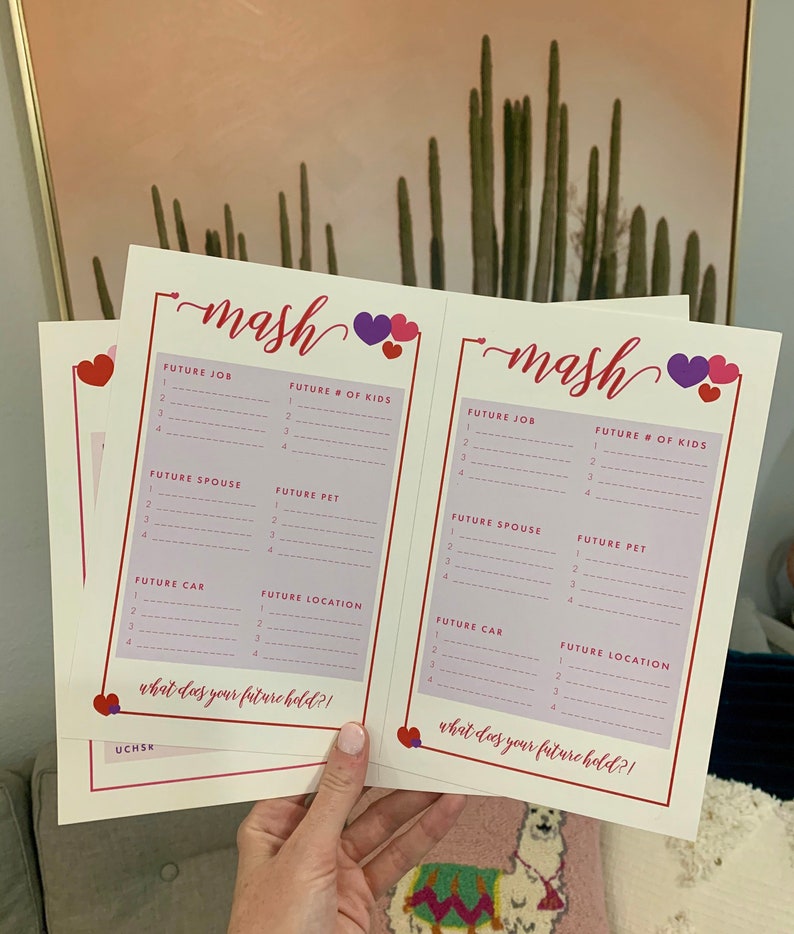 Valentines Day Games MASH Game Word Scramble Galentine Party Game Instant Download 5x7 Printable image 5