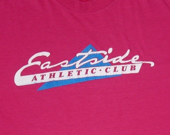 Eastside Athletic Club T Shirt M/L Neon Hot Pink Single Stitch Tee surfer beach gym workout 80s