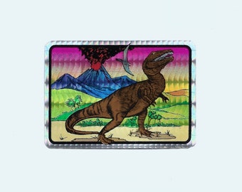 Dinosaur Prism Sticker, T Rex Decal, Tyrannosaurus holographic jurassic prehistoric volcano 80s