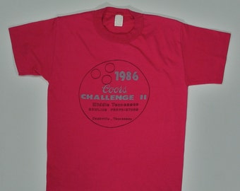 Maglietta Coors Beer, maglietta rosa con punto singolo, piccola Nashville Tennessee, TN anni &#39;80 Bowling Brewery