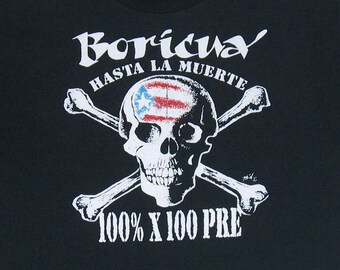 Puerto Rican Pride T Shirt Black tee S/M Single Stitch Boricua paper thin Skull crossbones