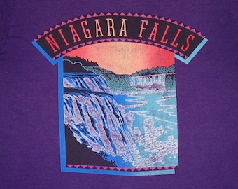 Niagara Falls T Shirt Single Stitch Neon Medium Purple Tee paper thin NY New York Canada 80s