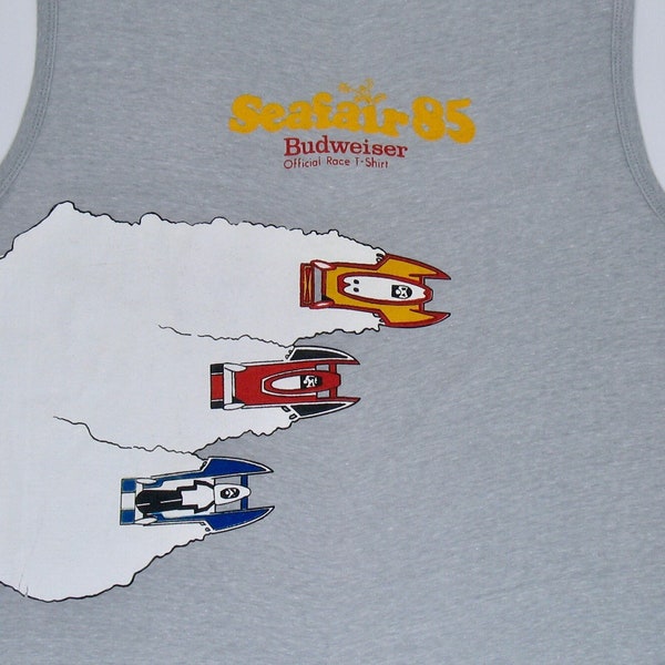 Seattle Seafair '85, Single Stitch T Shirt, Small Gray Sleeveless Tee, Hydro Racing, Budweiser APBA Gold Cup, Muscle 80s